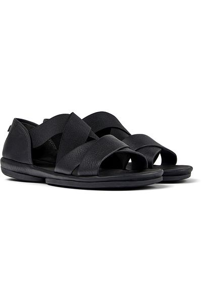 CAMPER Women's Black Genuine Leather Sandals with Hook And Loop Strap, Comfortable for Daily Use