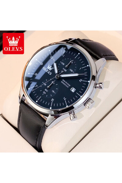 Choice ساعة OLEVS 2880 الأصلية للرجال، ساعة كوارتز مقاومة للماء بحزام جلدي، باللون الأسود للرجال