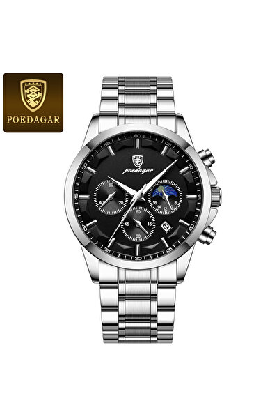 Choice ساعة يد رجالية فاخرة من الفضة عيار 928 S POEDAGAR عسكرية مقاومة للماء ومضادة للماء وكرونوغراف مضيئة للرجال