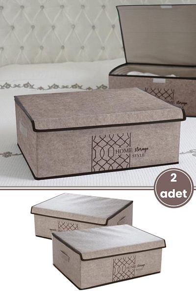 Flora Felt Cover Storage Bag, Bed under Sofa Pillow Clothes Organizer (40X50X19 cm) 2 Pieces Brown