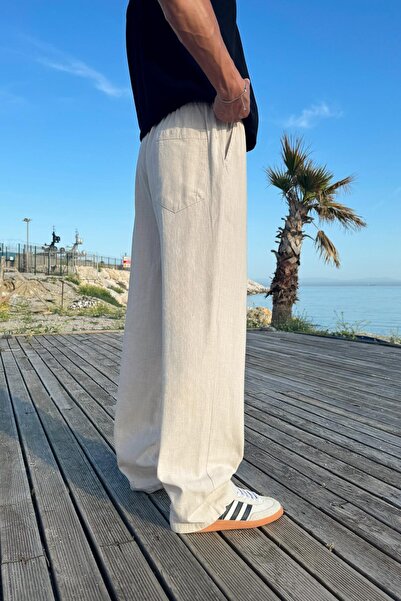 Flaw Wear Comfortable Linen Trousers with Elastic Waist