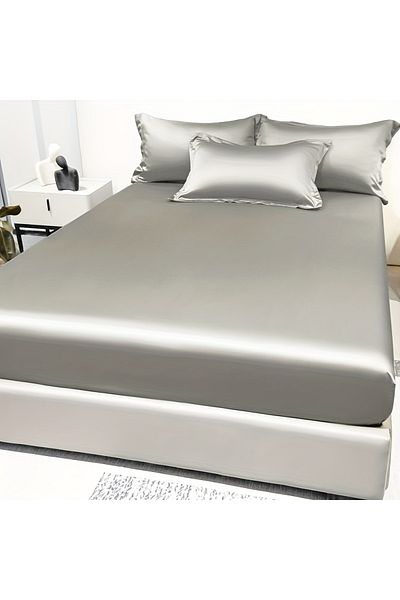 Choice 120x200cm Dark Grey 1 Simple Modern Satin Solid Color Fitted Sheet, Solid Color Ice Silk Bedspread F