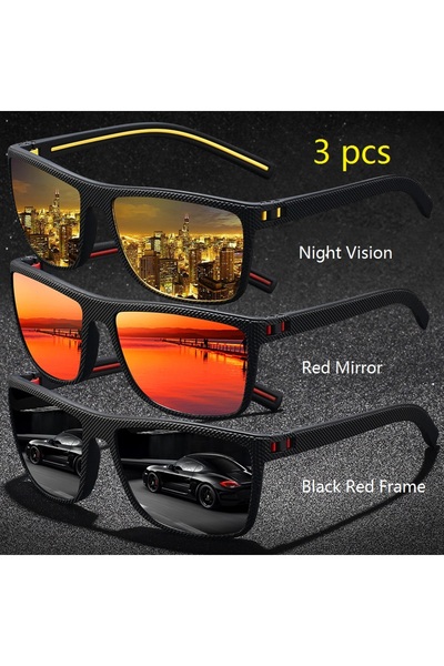 Choice Night-Red-BlackRed 3Pieces Vintage Check Pattern Sunglasses For Men Wo...