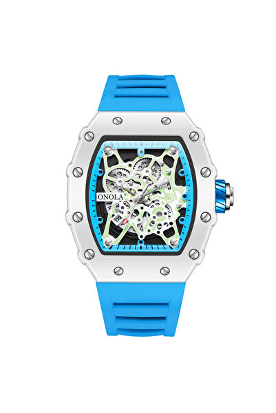 Choice ساعة رجالية بيضاء زرقاء الأكثر مبيعًا من ماركة ONOLA كوارتز بشريط سيلي...