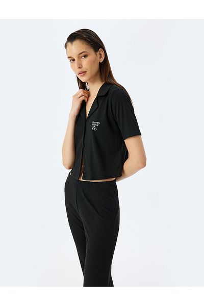 Koton Button detail shirt-collar pajama set.