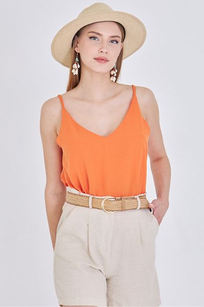 armonika Women's Orange Linen Look Strap Blouse Arm-24Y001064