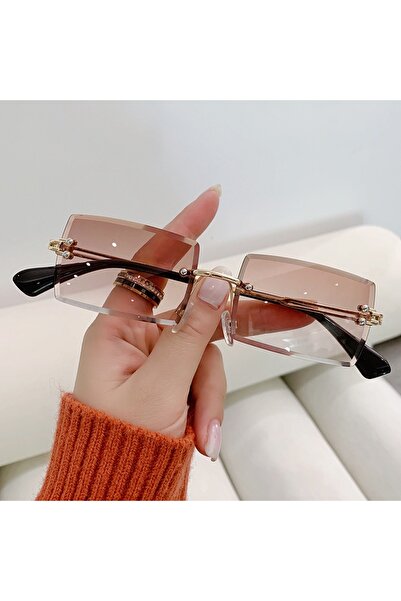 Choice نظارات شمسية نسائية مستطيلة فاخرة من ماركة tea، نظارات شمسية مربعة بدون إطار للنساء والرجال، لون أخضر