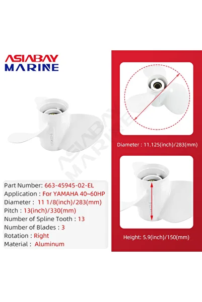 Choice 663-45945-02 Marine Propeller 11 1/8 * 13 For Yamaha 40 48 50 60 hp Aluminum Alloy Screw boat a...