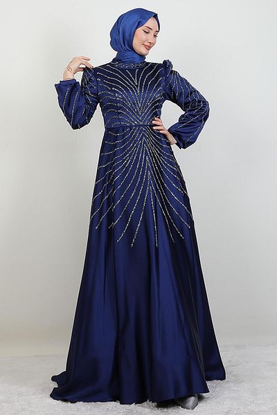 GİYZAMİLA Βραδινό φόρεμα Gülfem Satin Navy Blue