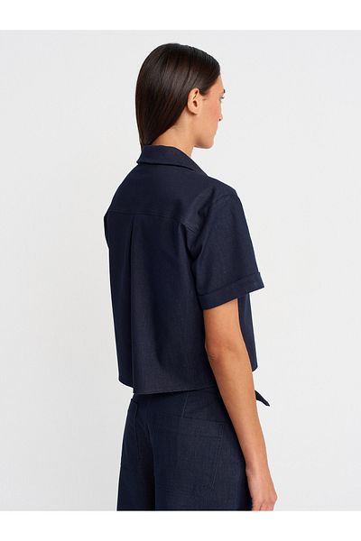 Dilvin 50506 Crop Shirt with Pockets-Navy Blue