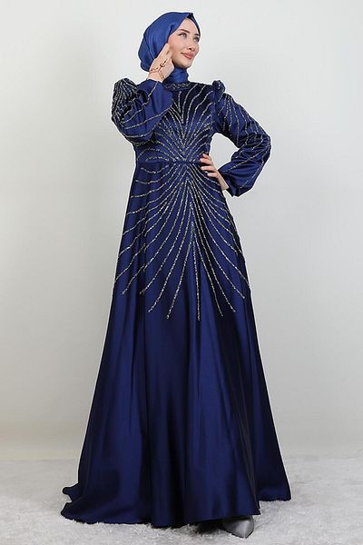 GİYZAMİLA Βραδινό φόρεμα Gülfem Satin Navy Blue