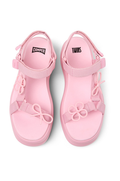 CAMPER Woman's Pink Summer Sandals with Hook And Loop Strap & Buckle - Flat with High Sole - Twins