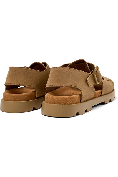 CAMPER Men's Brown Hook And Loop Sandals Leather Upper With Open-Toe Comfortable EVA Sole Brutus