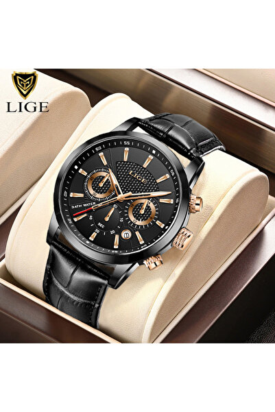 Lige ساعة رجالية رياضية كوارتز عصرية باللون الذهبي الوردي الأسود 2026 ساعات ر...