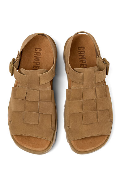 CAMPER Men's Brown Hook And Loop Sandals Leather Upper With Open-Toe Comfortable EVA Sole Brutus