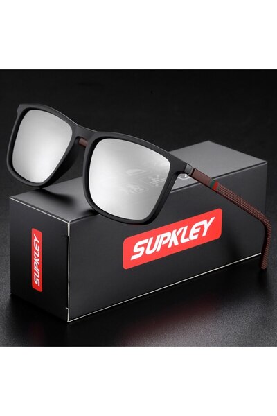 Choice نظارات شمسية رياضية SUPKLEY فضية عاكسة للرجال، نظارات شمسية مربعة مريح...