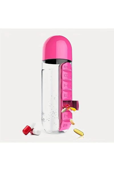Choice pink Portable Water Bottle With Built-in Pill Box for Medicines, Vitamins, Perfect for Outdoor, Gym,
