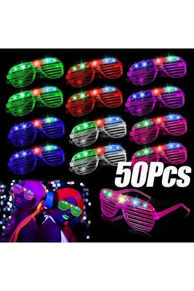 Choice randomly 50pcs Glow in the Dark LED Eyeglasses Multiple Neon Colors Blinds Lampshade Glasses Christm