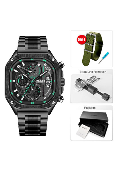 Choice ساعة MEGIR كوارتز سوداء للرجال مقاومة للماء بمينا مربع مع كرونوغراف - ...