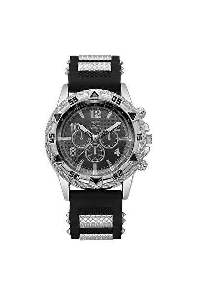 Choice ساعة يد رجالية رياضية أنيقة من السيليكون باللون الأسود الفضي
