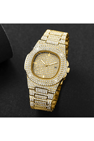 Choice ساعة يد رجالية رياضية من الفولاذ المقاوم للصدأ مرصعة بالألماس بالكامل ...