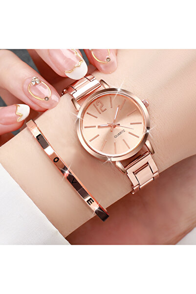 Choice طقم من قطعتين من ساعات اليد النسائية العصرية بسوار من الفولاذ باللون ا...