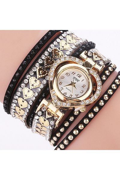 Choice black Luxury Women Heart Dial Shiny Design Quality Women Quartz Watch Fashion Rhinestone Bracelet Wr