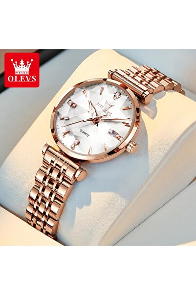 Choice Rose White OLEVS 5536 Quartz Watch for Women Fashion Luxury Rhombus Mi...