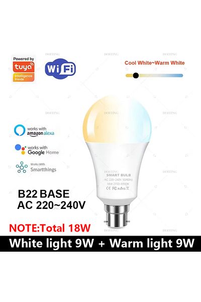 Choice 18w Yes AC 220-240V B22 BASE Tuya LED Bulb WIFI Smart Life APP Timing Brightness Temperature Adjustm