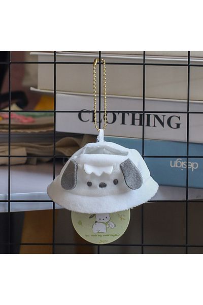 Miniso 1pcs Pochacco New Labubu Decorative Hat Keyring Kawaii Doll Bucket Hat Pendant Labubu Cap Ornament