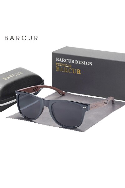 Choice1 Gloss Black BARCUR Design Wood Sun Glasses Man Natural Walnut Sunglas...