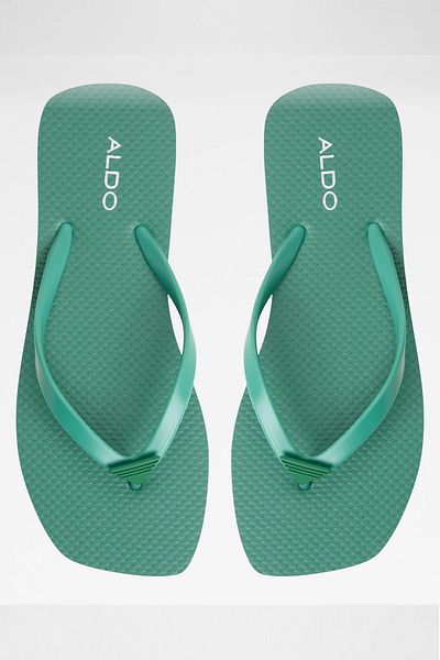Aldo Beachready - Γυναικείες παντόφλες παραλίας από συνθετικό δέρμα μεσαίου πράσινου χρώματος