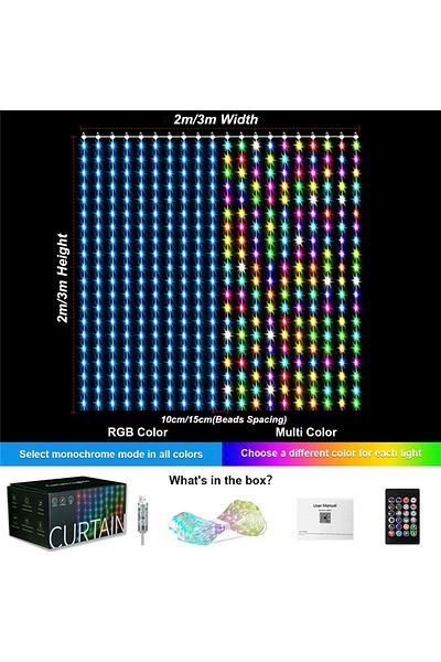 Choice 2PCS 3x3 Smart Curtain Light 400-800 LED RGB Smart Curtain Lights with Music,App Controls and Remote