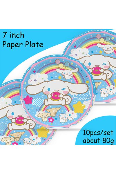 Miniso Plate 10Pcs Cinnamoroll Party Paper Plates Cups Banner Tablecloth Disposable Tableware Set For Kids