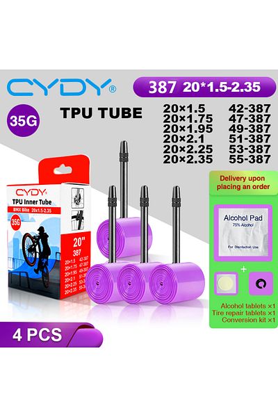 Choice 387 45mm CYDY 20x1.5-2.35 4PC 35g CYDY TPU Bike Inner Tube 20" 387 20x1.5 1.75 1.95 2.1 2.25 2.35 Va