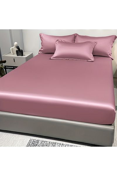 Choice 90x200cm Deep Pink 1 Simple Modern Satin Solid Color Fitted Sheet, Solid Color Ice Silk Bedspread Fo