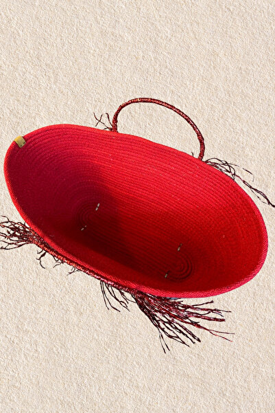 Uretti - Ayşe 4723 2151 Handmade Tress Rope Round Metallic Rope Handle Tassel Detailed Beach Bag - K