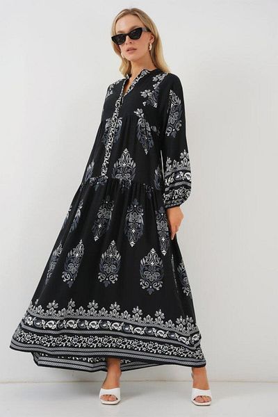 Aymood 2423 Φόρεμα Hijab με αυθεντικό σχέδιο - Μαύρο 11