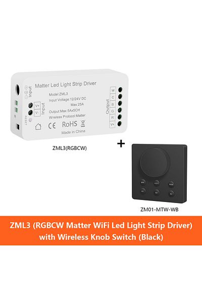 Choice ZML3(RGBCW) Black Zemismart Matter WiFi LED Light Strip Driver with Wireless Knob Switch Support Hom