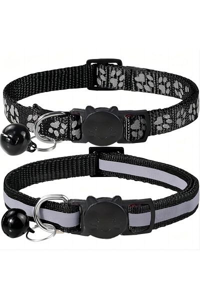 Choice black 2 PC cat and dog footprints really reflective pet collar+strip reflective pet collar, reflecti