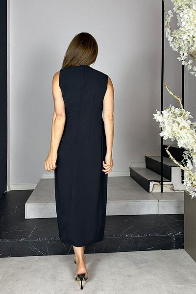 gesmoda G1436 Brooch Detailed Draped Dress Black