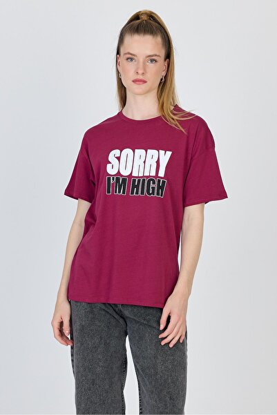 Rays Tricou oversize 100% bumbac imprimat cu text roșu Claret 2150-7M