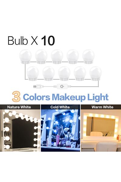 XIWANGFIRE 10 3 colors LED Makeup Mirror LED Light Bulbs Vanity Lights USB Charging Bathroom Dressing Table Lig