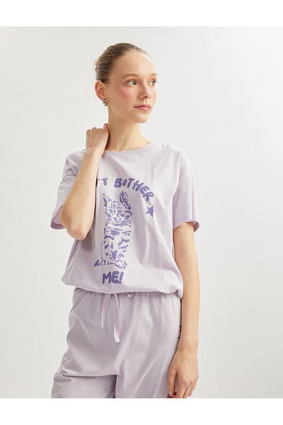Koton Cotton cat printed short sleeve pajama set.