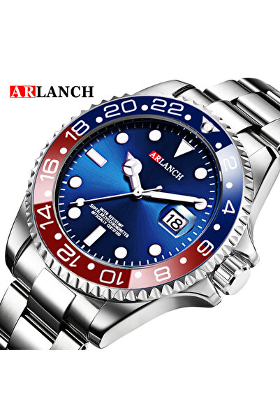 Choice ساعة رجال الأعمال 305C1 من الفولاذ المقاوم للصدأ مقاس 40 مم، سلسلة غوص كلاسيكية باللونين الأحمر والأزرق، مع عدسة مكبرة
