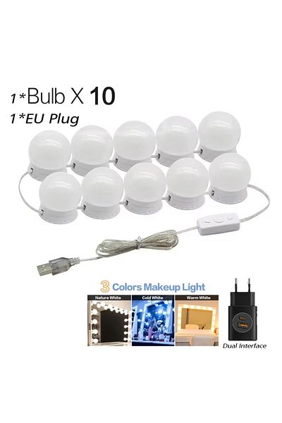 XIWANGFIRE 10led bulb with EU Plug 10 LED Detachable Bulbs Professional Makeup Mirror Lamp USB Power Cosmetic M