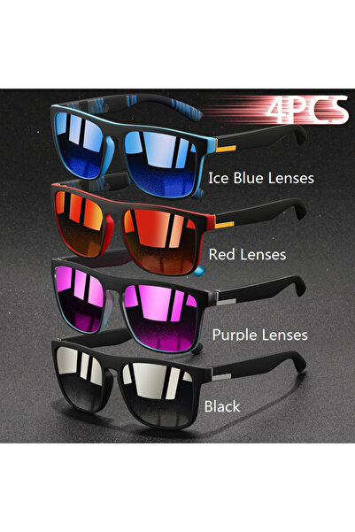 Choice 4 قطع - (كل لون) 4 قطع نظارات شمسية مربعة أنيقة للرجال والنساء والصيد ...