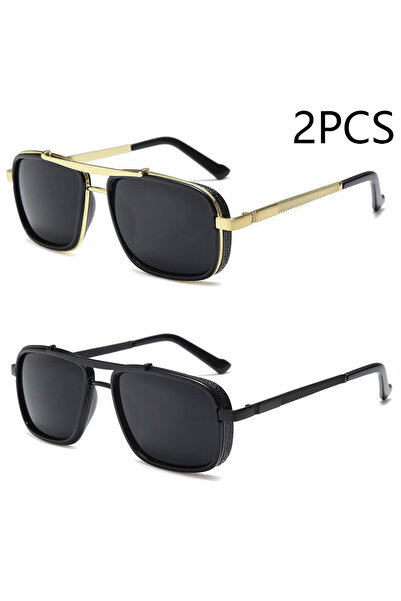 Choice نظارة شمسية جديدة للرجال بتصميم بانك باللونين الذهبي والأسود، مربعة ال...