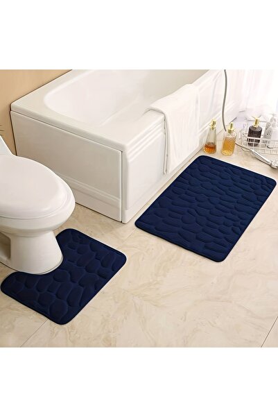 Choice 2-piece set DEEP BLUE 2PC embossed stone pattern toilet mat door mats ...