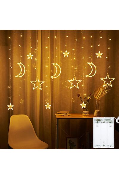 Choice Battery box Warm White 3.5m Star Moon LED Curtain String Light Battery Power Christmas Garland Fairy